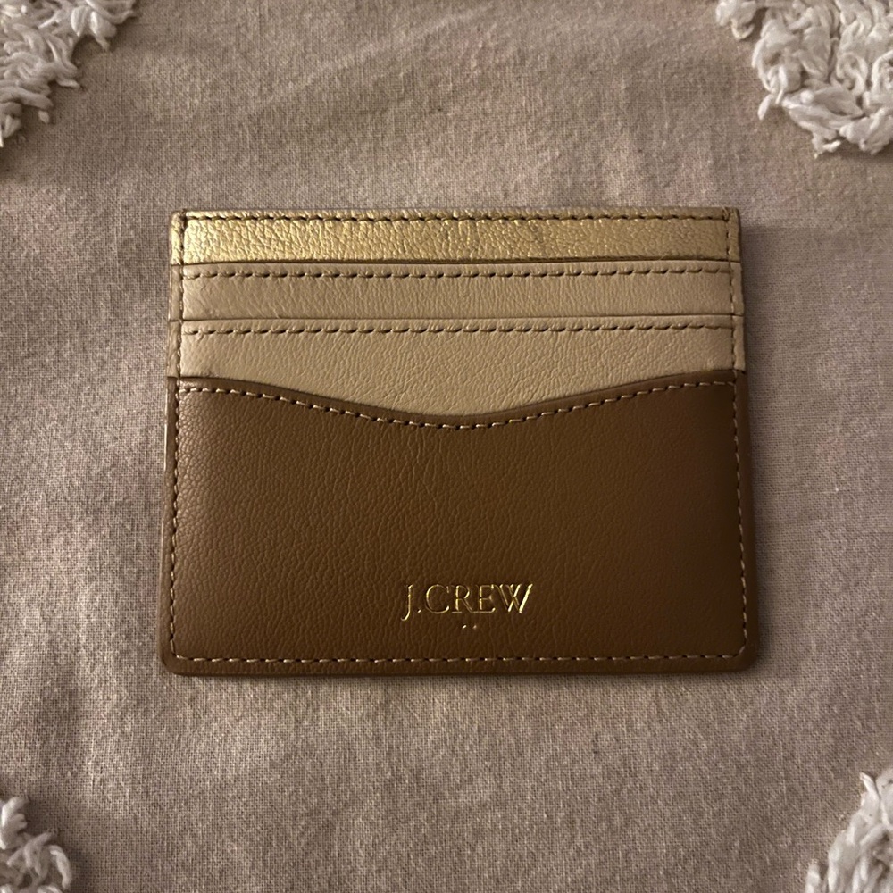 J. Crew Leather Tan and Gold Card Holder
